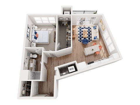 Floor plan for 1 bed, 1 bath, 825 sqft